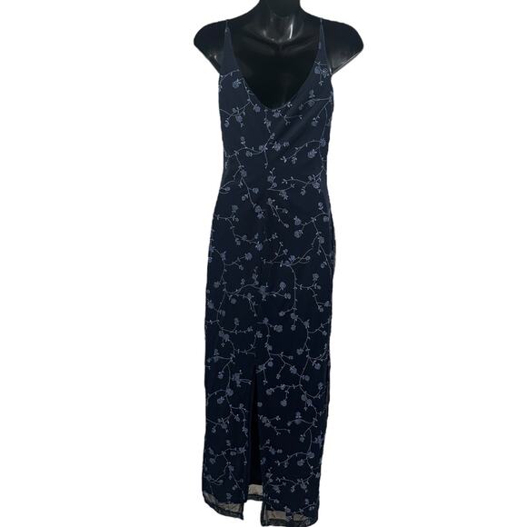 90s City Triangles Sparkle Blue Floral Sheer Maxi Dress - Picture 4 of 7